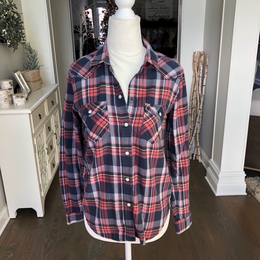 American Eagle Plaid Button Down Top-XS